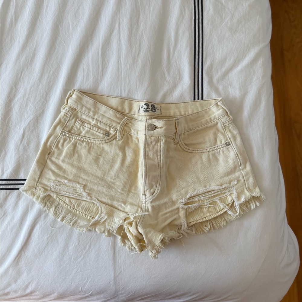 We The Free Cream Distressed Jean Shorts